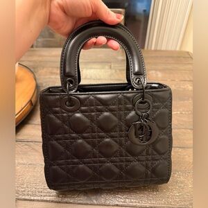 Black Quilted Small Leather Tote Bag with Popular Charm, New